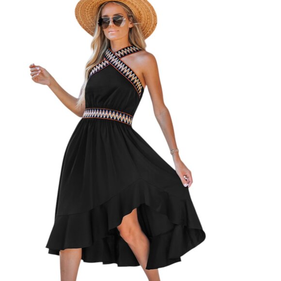 Beachsissi Chevron Crisscross Ruffled Midi Dress, NWT, XL - Picture 1 of 12